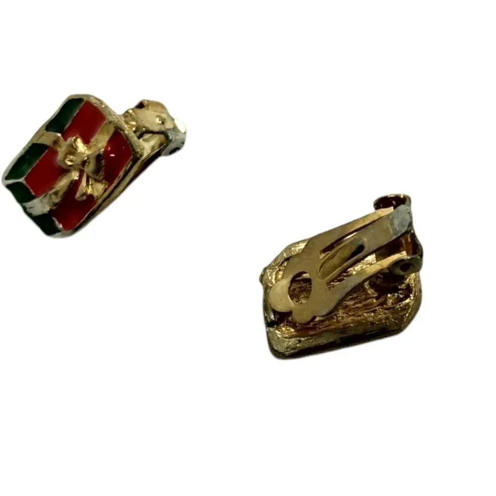 Vintage Present gift ribbon earrings‎ clip on